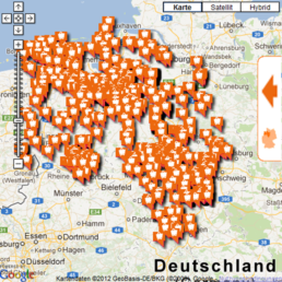 Niedersachsenkarte mit Markern für die 1.000 Generationengerechten Geschäfte
