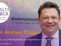 Grafik zum HealthHack 2024 zeigt Dr. Andreas Philippi, den Nds. Gesundheitsminister
