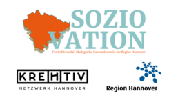 Logo des Fonds Soziovation sowie Logos des kreHtiv Netzwerk Hannover e.V und der region Hannover